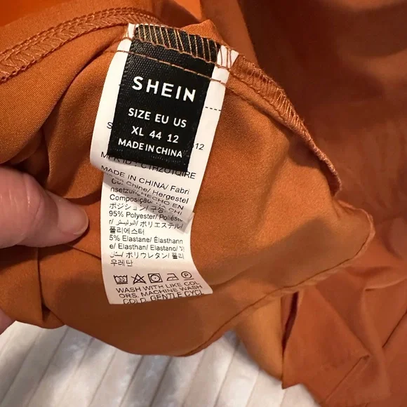 SHEIN Rust Orange Long Sleeve Midi Dress with Side Button Detail - Picture 3 of 3